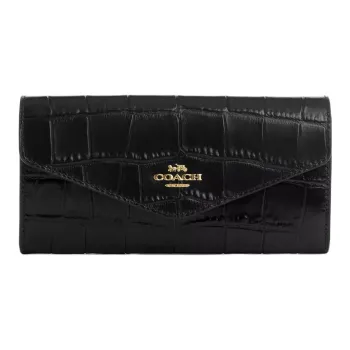 COACH Envelope Crocodile Embossed Leather Wallet Small Size Women's Black