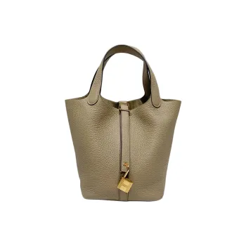 HERMES Picotin Taurillon Clemence Leather Basket Bag Handbag Bucket Bag Women's 8Q BEIGE MARFA Beige