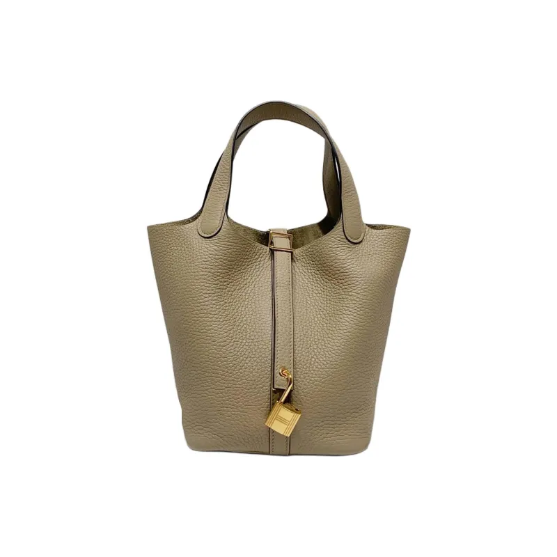 HERMES Picotin Taurillon Clemence Leather Basket Bag Handbag Bucket Bag Women's 8Q BEIGE MARFA Beige-0