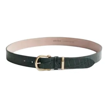 Other Stories Imitation Crocodile Pattern Pin Buckle Coated Calf Leather Leather Belts Women's Dark Green -