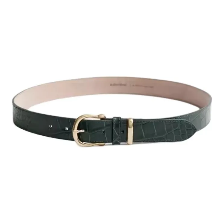 Other Stories Imitation Crocodile Pattern Pin Buckle Coated Calf Leather Leather Belts Women's Dark Green --0