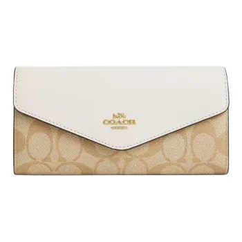 COACH Envelope Coated Canvas With Leather Wallet Trumpets Women's Light Khaki
