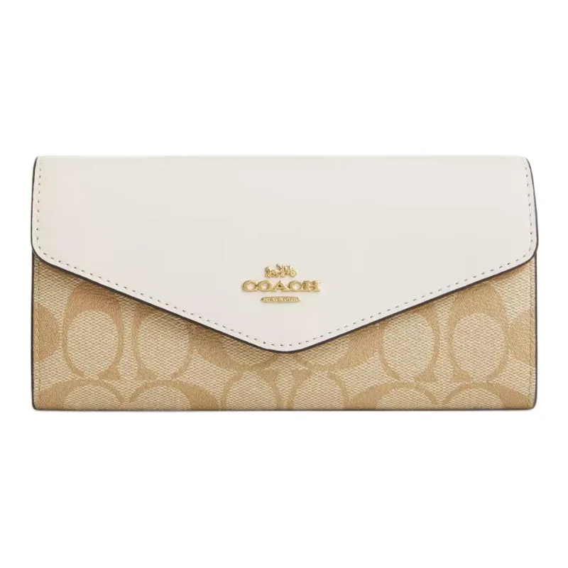 COACH Envelope Coated Canvas With Leather Wallet Trumpets Women's Light Khaki-0