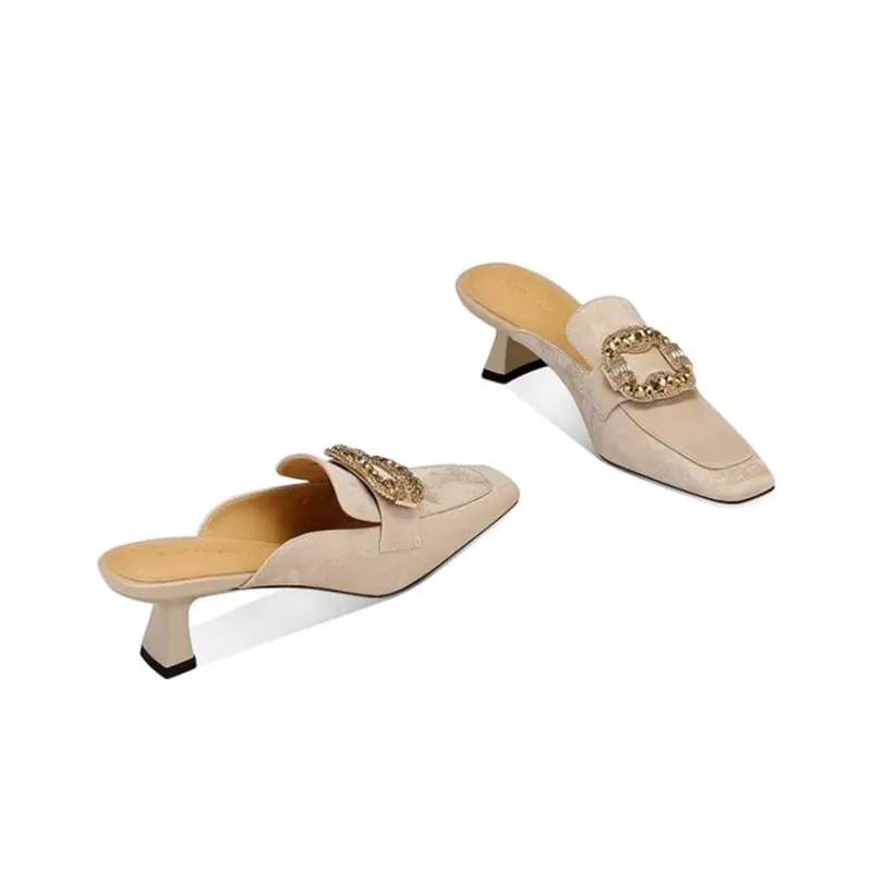 JESSICA SOPHIA Rubber Sole Metal Rhinestone Abrasion Resistant Slip Resistant Wrap toe Slippers Women's Champagne-1