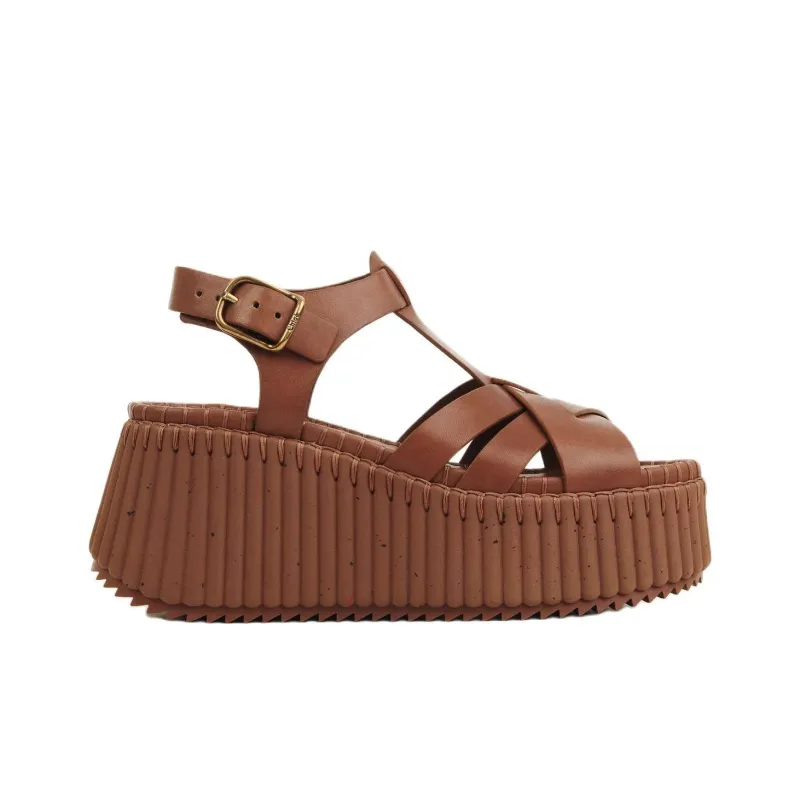 Chloe Nama Strap Sandals 8cm Women's Brown-1