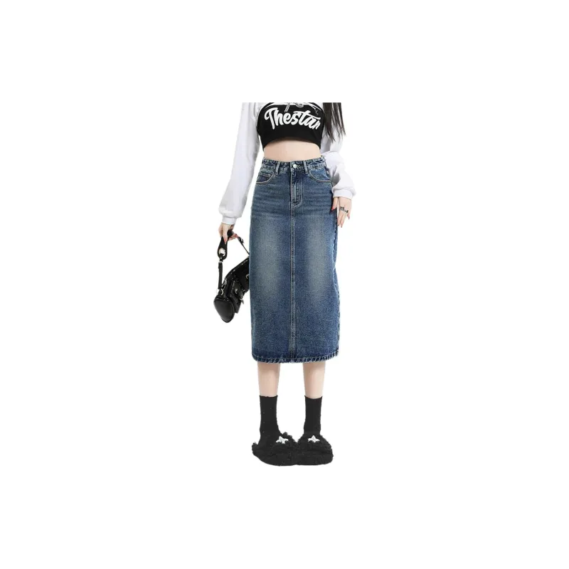 Weixi Denim Long Skirt Women's Blue-4