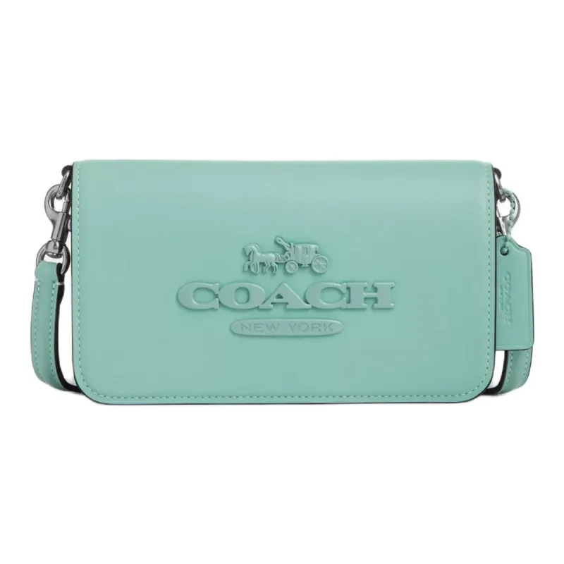 COACH Calfskin Shoulder Bag, Crossbody Bag Small Size Women's Silver & Faded Blue-0
