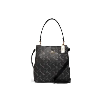 COACH Town PVC Bucket Bag Handbag Shoulder Bag Crossbody Bag Medium Size Women's Black Gray Color