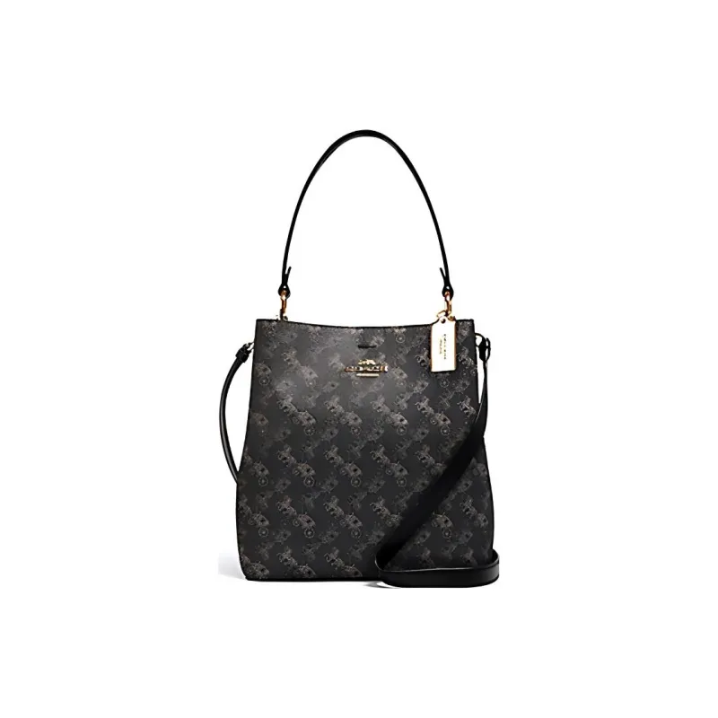 COACH Town PVC Bucket Bag Handbag Shoulder Bag Crossbody Bag Medium Size Women's Black Gray Color-0