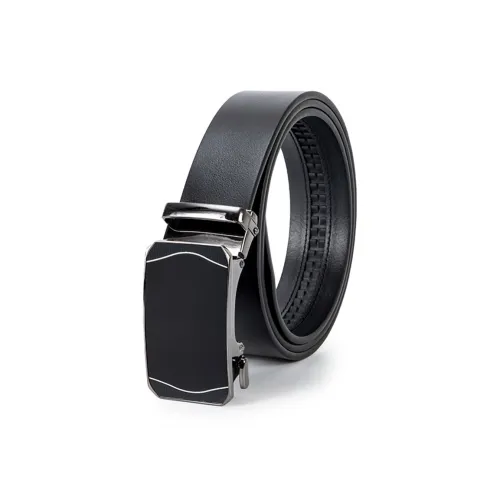 BAIJUAN Leather Belts Men Black Buckle And Black Strap