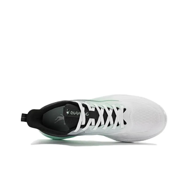 QIAODAN Breathable Low Top Running Shoes Men's White Green Black-4