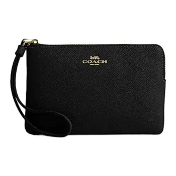 COACH Corner Zip Artificial Leather Wrist Bag Small Size Women's Black