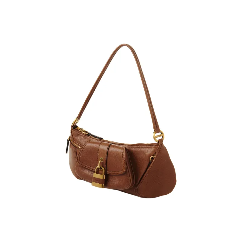 Chloe Shiny Grained Calf Leather Handbag Shoulder Bag Women's Clay Brown-1