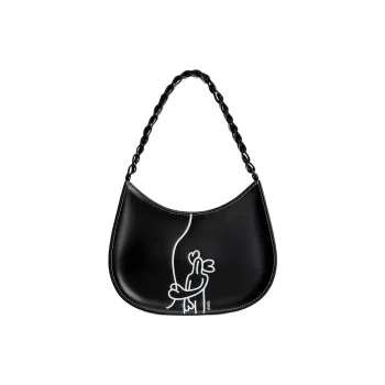 ANNALOCH Jill Collaboration Cow Leather Handbag Shoulder Bag Medium Size Women's Black/Yellow