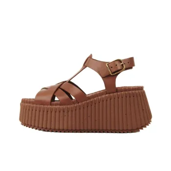 Chloe Nama Strap Sandals 8cm Women's Brown