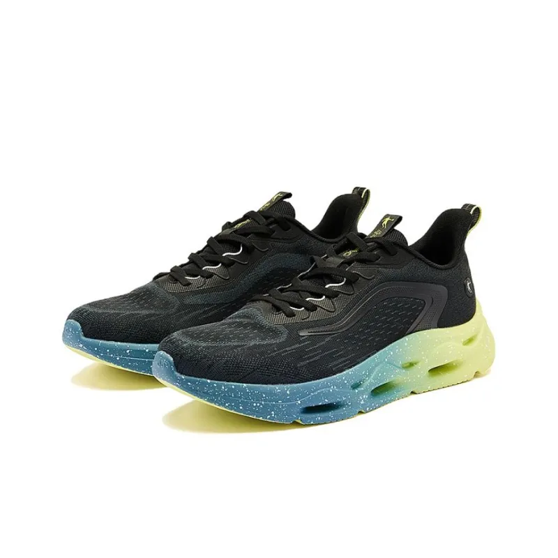 QIAODAN Breathable Low Top Running Shoes Men's Black Green-1