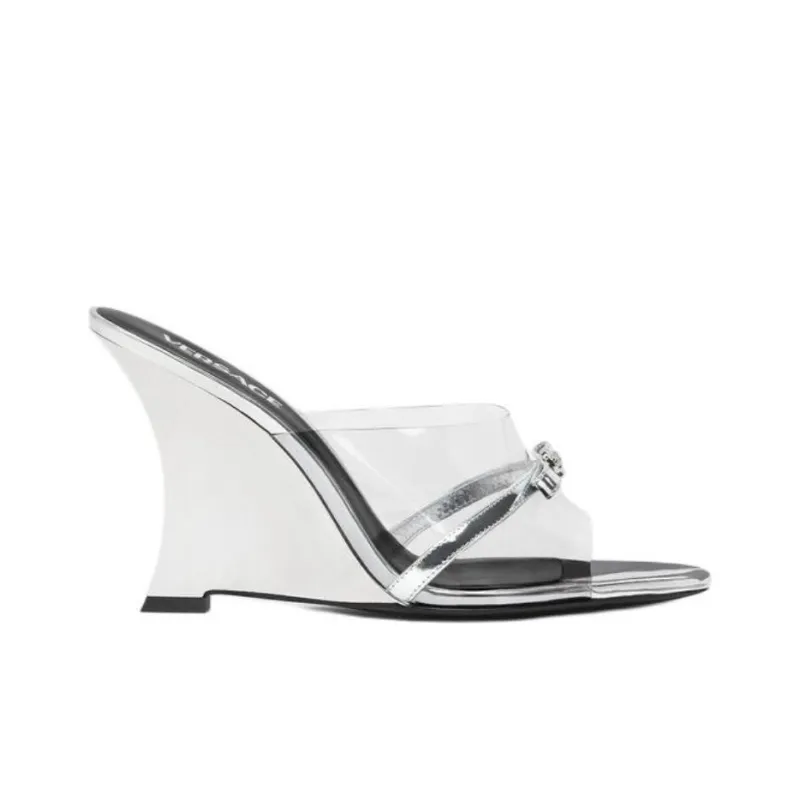 VERSACE Medusa Slide Slippers 9.5cm Women's Silver-1