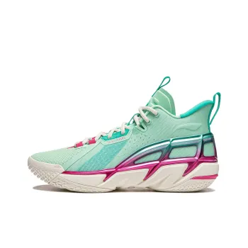 LiNing Cushioning Wear Resistant Breathable Supportive Rebound Mid Top Basketball Shoes Men's Green Purple