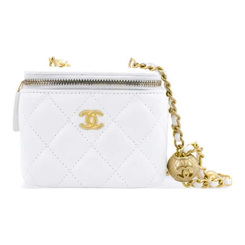 CHANEL Little Golden Ball Lambskin Mini Square Flap Bag, Box Bag, Shoulder Bag, Crossbody Bag Women's White-1
