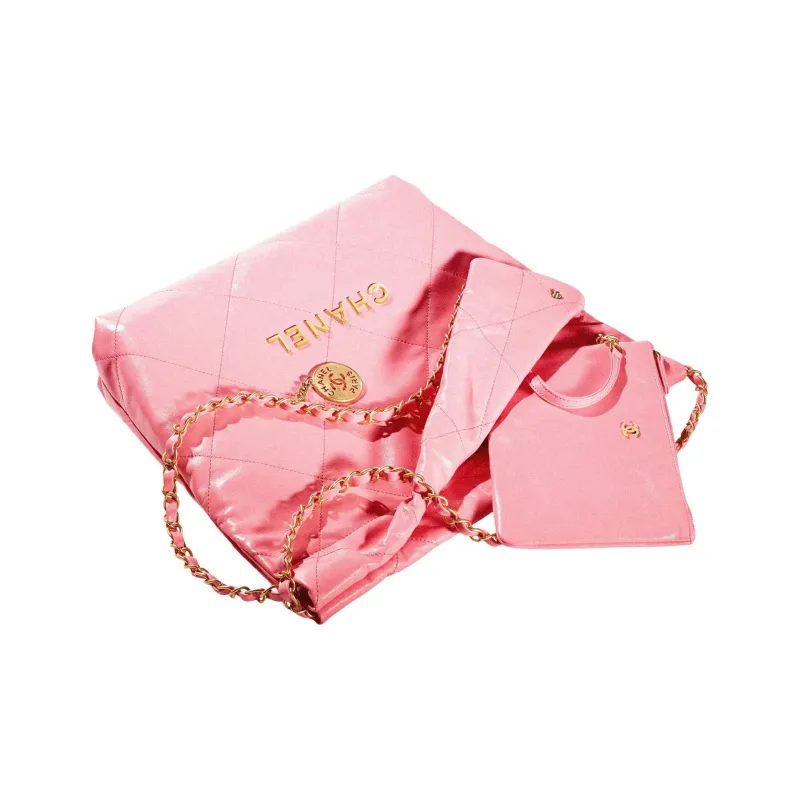 CHANEL Cow Leather Handbag, Tote Bag, Shopping Bag, Crossbody Bag Trumpets Women's Peach Pink-2