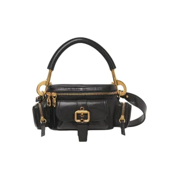 Chloe Natural Shiny Leather Camera Bag Handbag Shoulder Bag Crossbody Bag Small Size Women's Black