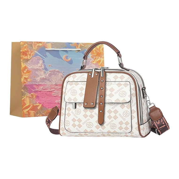BRINCH PU Shoulder Bag Regular Women's Coffee/Ecru-4