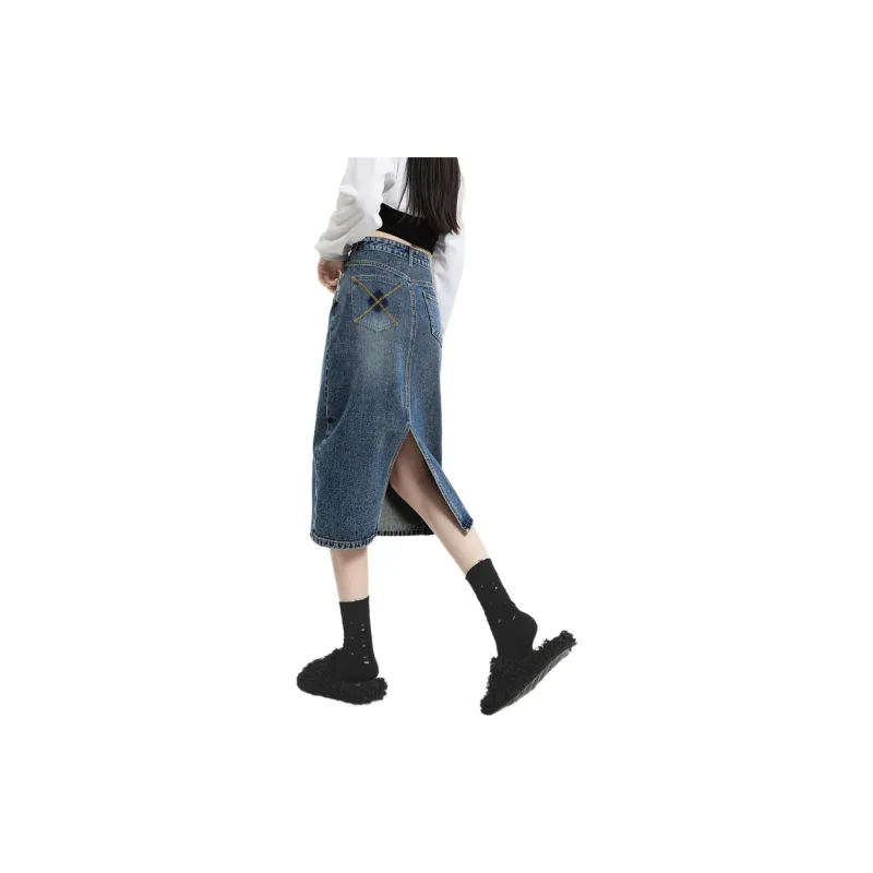 Weixi Denim Long Skirt Women's Blue-3