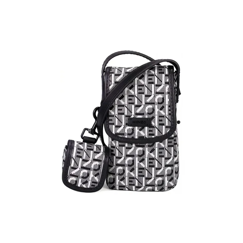 KENZO Letter Logo Fabric Crossbody Bags Cell Phone Pouch Mini Men's Black-0