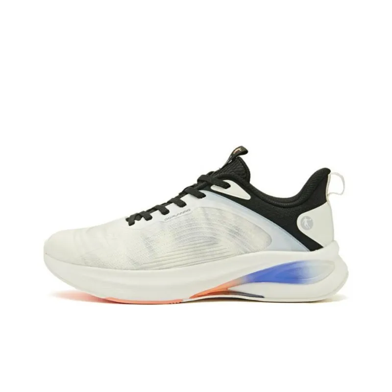 QIAODAN Cushioning Lightweight Low Top Running Shoes Men's White Black Blue-0