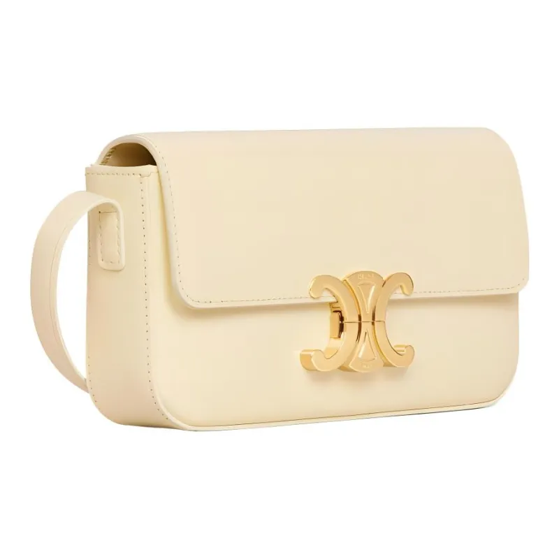 CELINE Triomphe Shiny Cow Leather Crossbody Bag Shoulder Bag Women's Light Yellow/Light Yellow-1