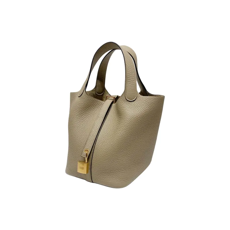 HERMES Picotin Taurillon Clemence Leather Basket Bag Handbag Bucket Bag Women's 8Q BEIGE MARFA Beige-1