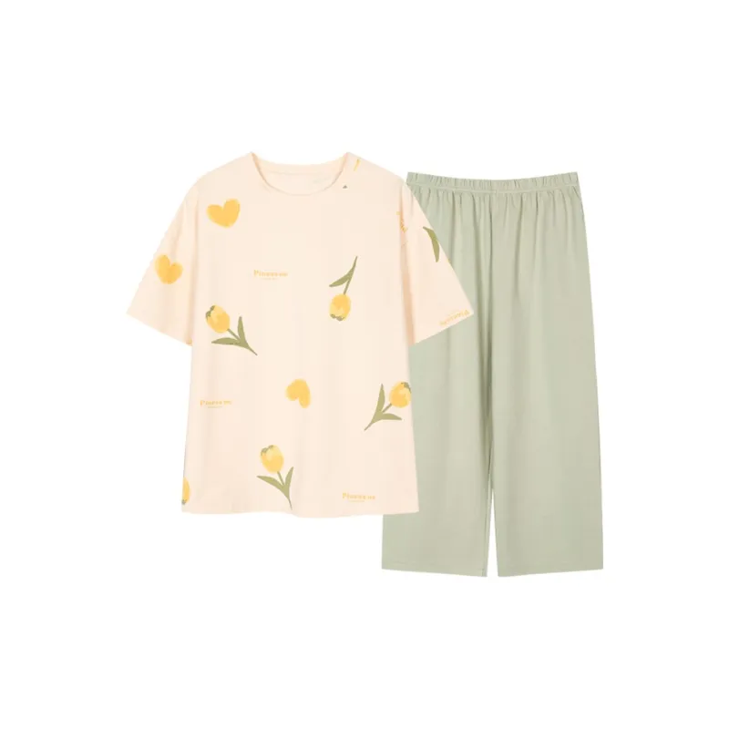 H YXIANG Pajama Set Women's Apricot-0