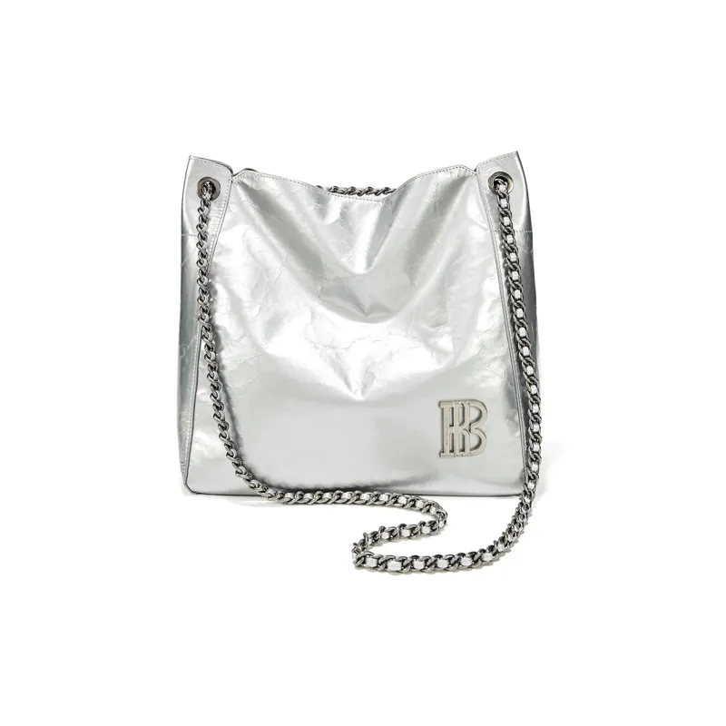 BOSSSUNWEN Italy Imports Cowhides Shoulder Bag Women's Silver/Lake Blue-2