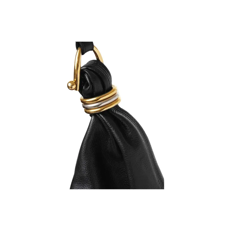 Chloe Grained Leather Shiny Grained Calfskin Shoulder Bag Large Size Women's Black-4