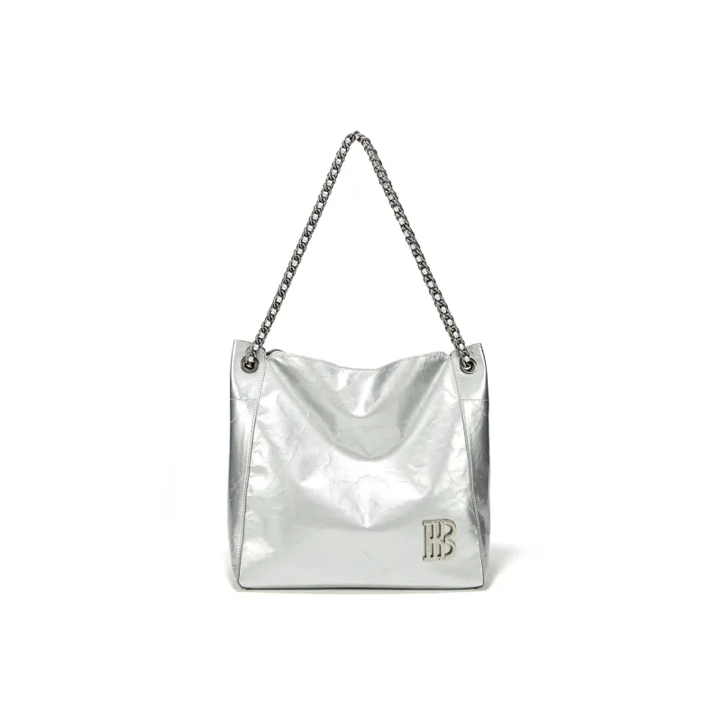 BOSSSUNWEN Italy Imports Cowhides Shoulder Bag Women's Silver/Lake Blue-4