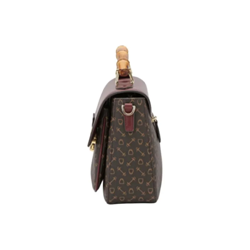 Why Artificial Leather Portable Crossbody Bag, Shoulder Bag Medium Size Women's Coffee & Burgundy-3