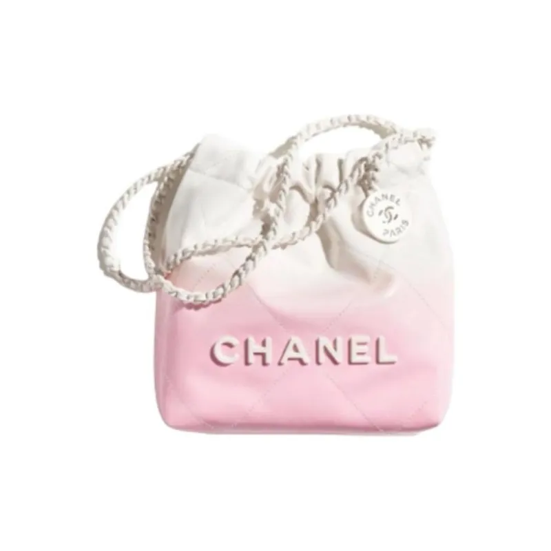 CHANEL 22Bag Lacquered Finish Gradient Calfskin Crossbody Bags Mini Women's White & Pink-0