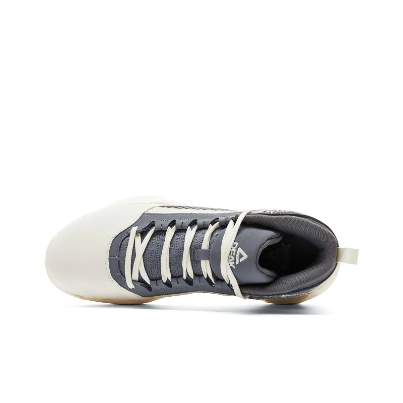 PEAK Cushioned Wear-Resistant Breathable Slip-Resistant High-Top Basketball Shoes Men's Canvas White Gray-3