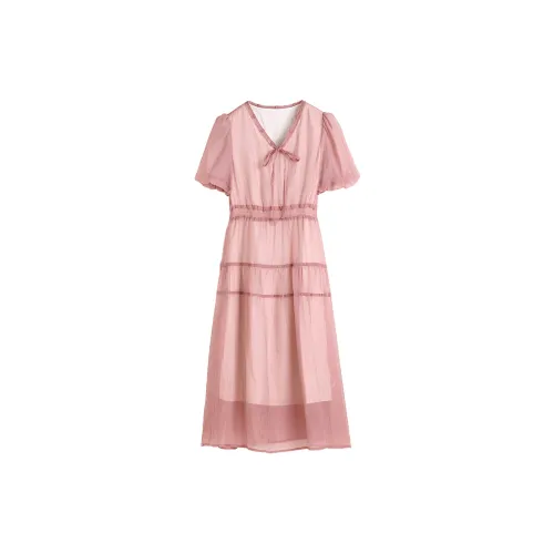 Hang Yi Court Short-Sleeved Dresses Women's Pink