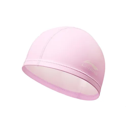 LiNing Solid Color Swimming Cap PU Girls' Beginner Swim School Kids' 23-26cm Pink
