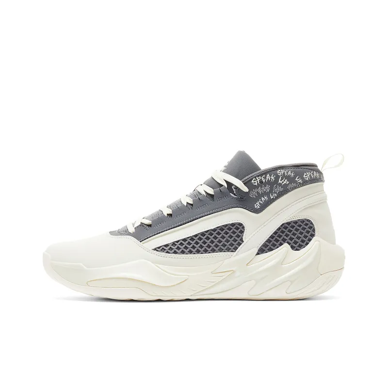 PEAK Cushioned Wear-Resistant Breathable Slip-Resistant High-Top Basketball Shoes Men's Canvas White Gray-0