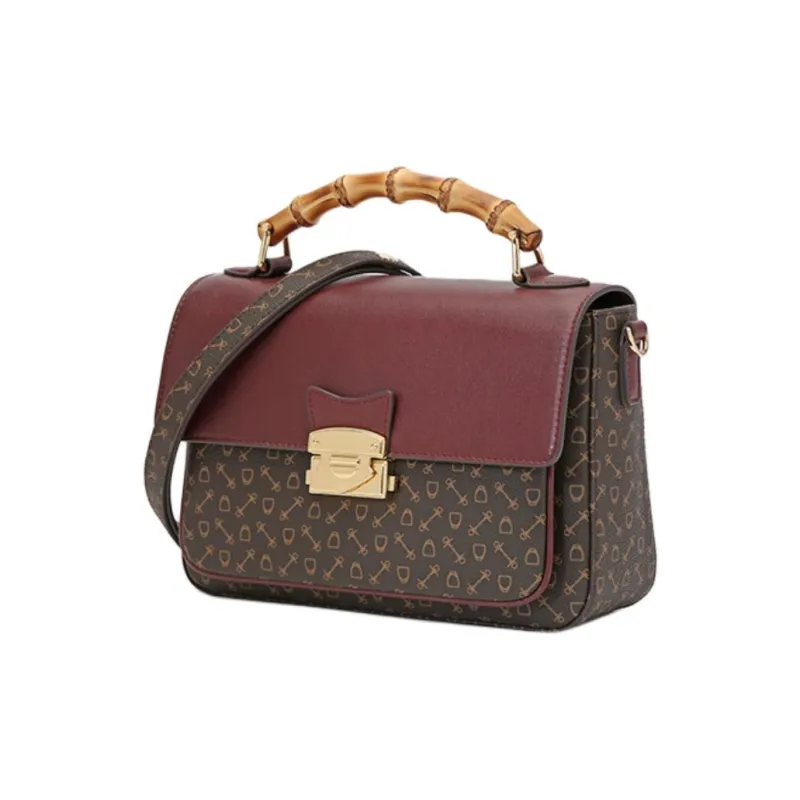 Why Artificial Leather Portable Crossbody Bag, Shoulder Bag Medium Size Women's Coffee & Burgundy-1