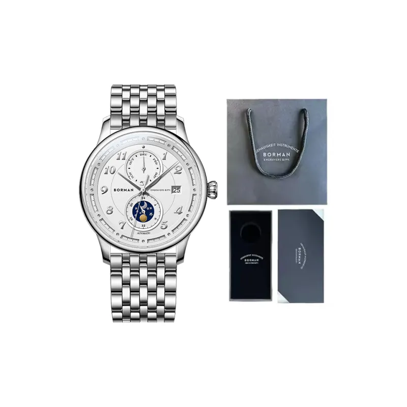 BORMAN Automatic Mechanical Movement Genuine Leather Strap Watch Men's Watches Black Dial-3