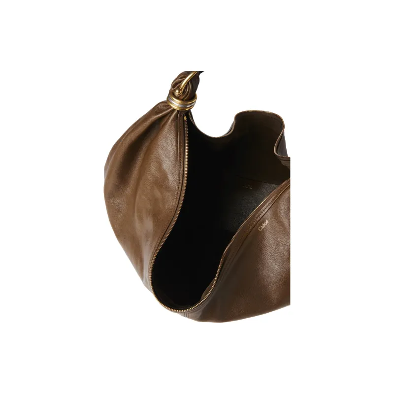 Chloe Grain Calfskin Handbag, Shoulder Bag Large Size Women's Dark Khaki-2
