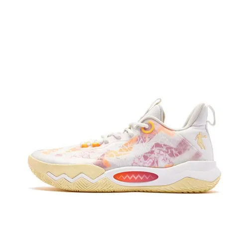 QIAODAN Wind Blade 4 TEAM Slip Resistant Low Top Basketball Shoes Men's White Red Orange
