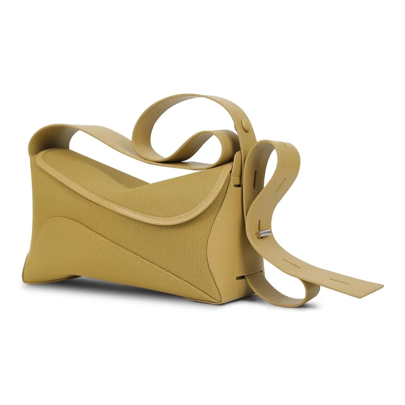STAR TOWN Cow Split Leather Ribbon Bag Handbag Crossbody Bag Medium Size Women's Almond Yellow/Seaweed Green-1