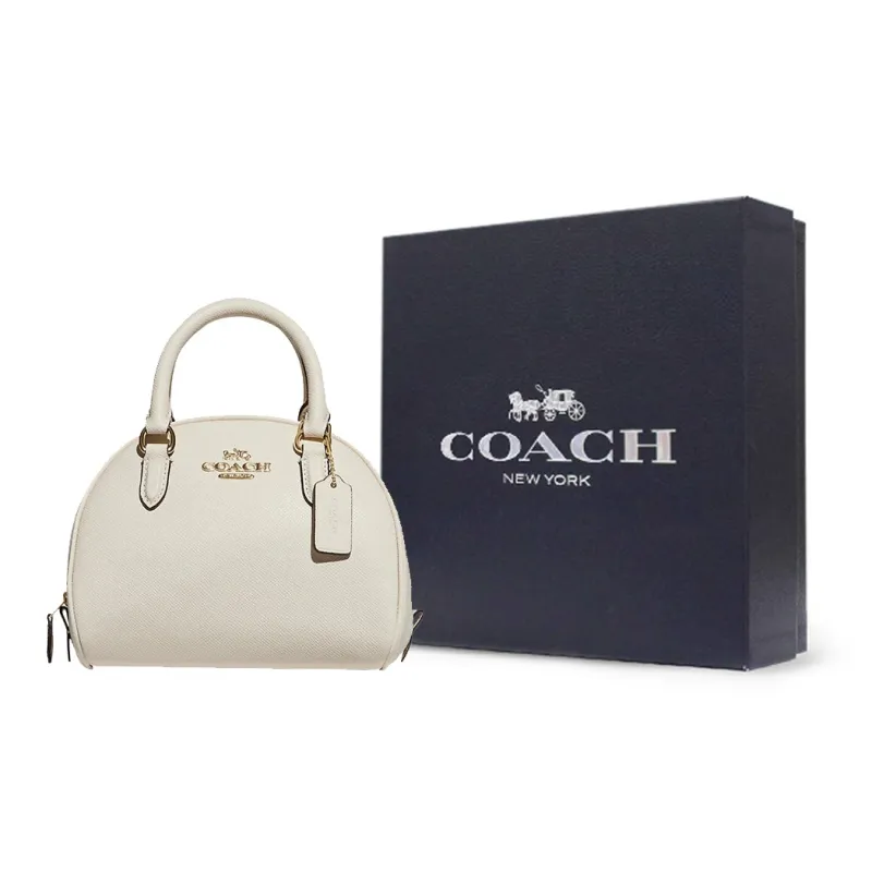 COACH Sydney Cross-Stitch Leather Dome Bag Handbags Shoulder Bag Crossbody Bag Small Size Women's Chalk White-6