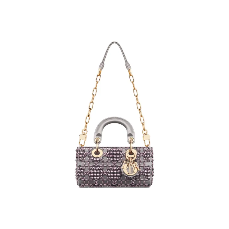 DIOR Lady D-JOY Embroidered Satin Shoulder Bag Crossbody Bag Handbag Extra Mini Women's Gray-1