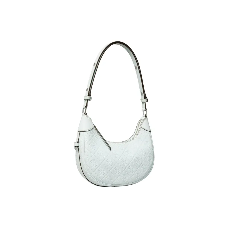 TORY BURCH T Monogram Leather Crescent Bag Handbag, Shoulder Bag Women's Ice Blue-1