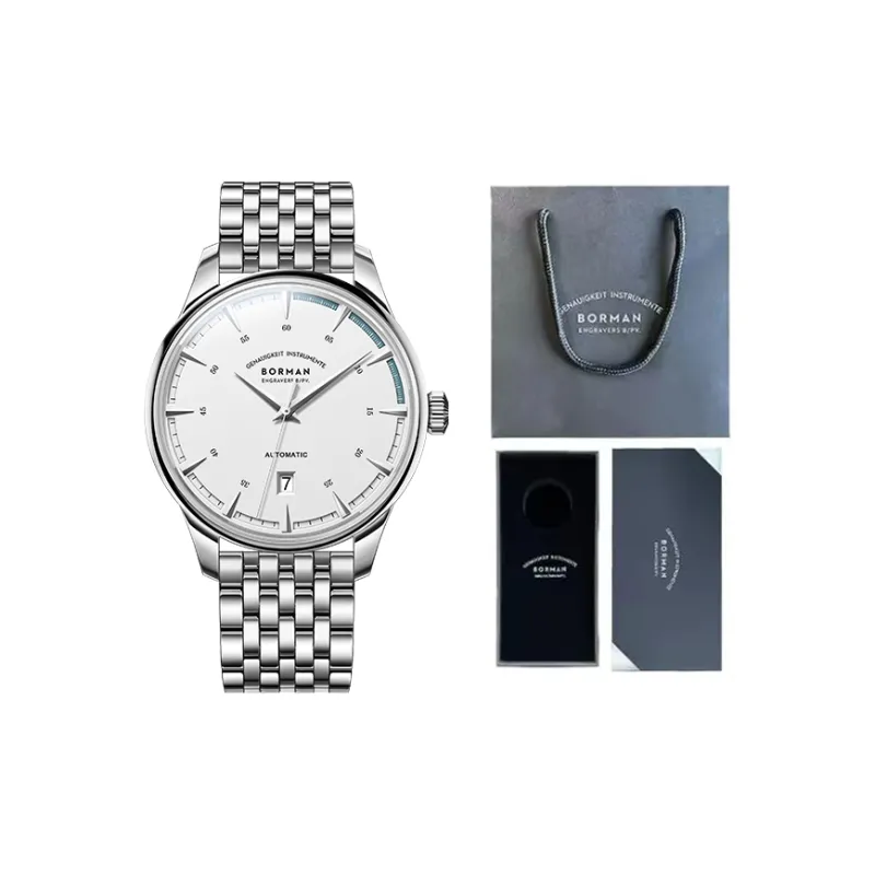 BORMAN Automatic Mechanical Movement Stainless Steel Watchband Watch Men's Watches White Dial-3